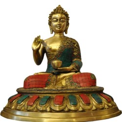 Ashirvad Buddha Coral Stone Brass Idol