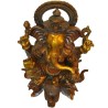 Ganesha Seated On Four Headed Elephant Brass Idol