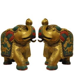 Elephant Pair Brass Statue