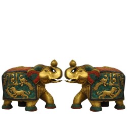 Elephant Pair Brass Statue