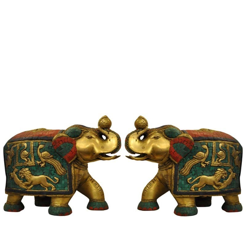 Elephant Pair Brass Statue