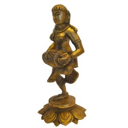 Dancing Lady with Dholak Brass Statue