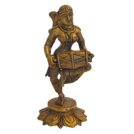 Dancing Lady with Dholak Brass Statue