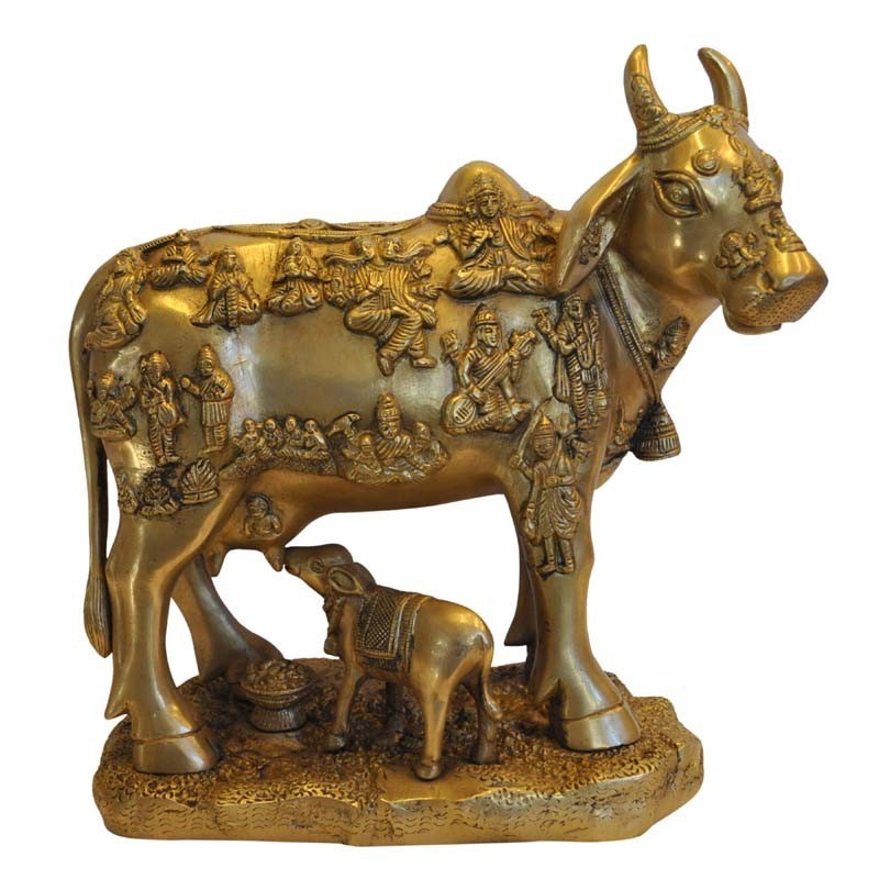 Cow & Calf / Kamadhenu with all God Figures Brass Statue