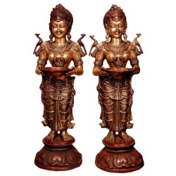 Lady Holding Deepa Brass Statue