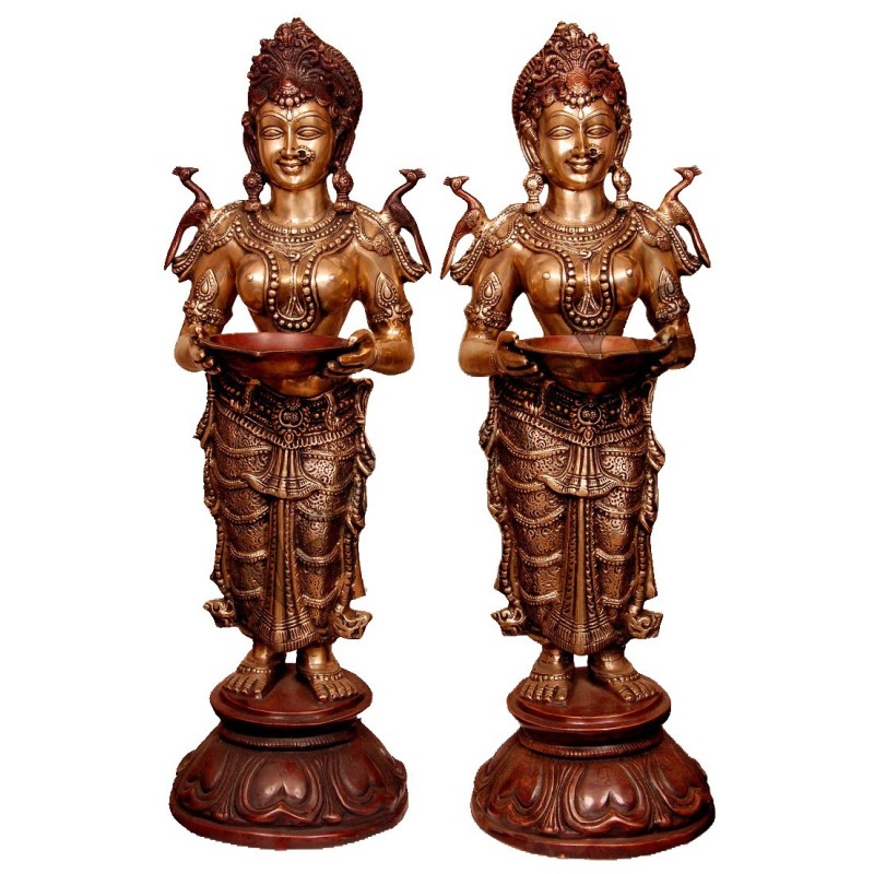 Lady Holding Deepa Brass Statue