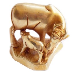 Cow & Calf Brass Statue