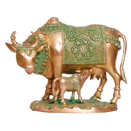 Cow & Calf Brass Idol