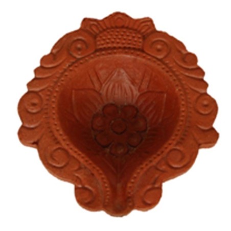 Designed Ceramic Red Diya