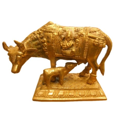 Cow & Calf Brass Statue