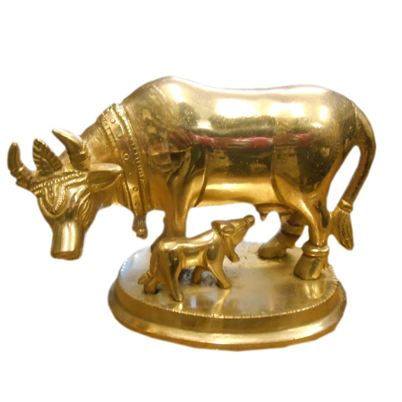 Cow & Calf Brass Statue