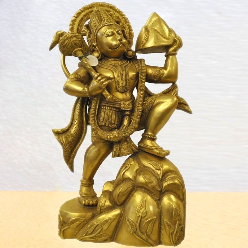 Hanuman Holding Moutain Brass Statue