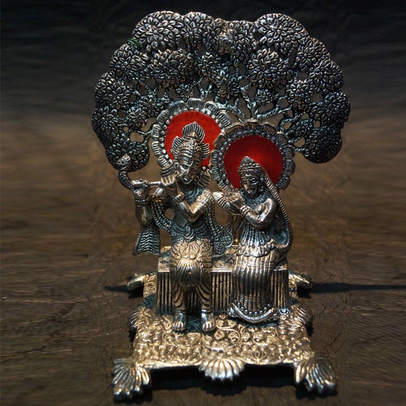 Radha Krishna sitting uder tree aluminium idol