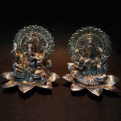 Ganesha and Lakshmi Sitting on Lotus