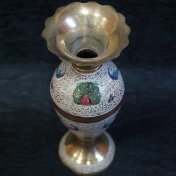 Brass Flower vase with Blue peacock Painted