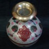 Brass Flower vase with Red Flowers Painted on Top