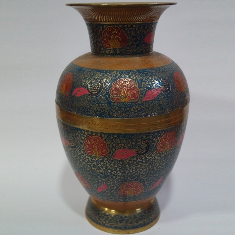 Blue color painted brass flower vase