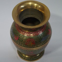 Green painted brass flower vase