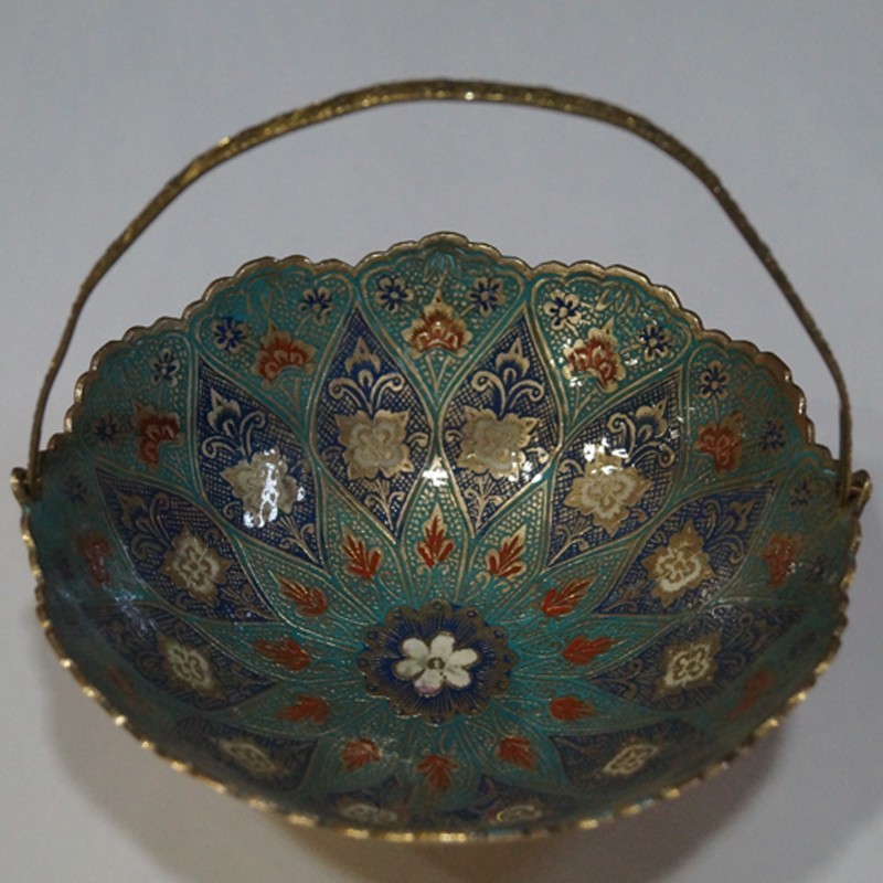 Beautiful peacock painted brass fruit bowl 