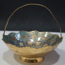 Beautiful peacock painted brass fruit bowl 