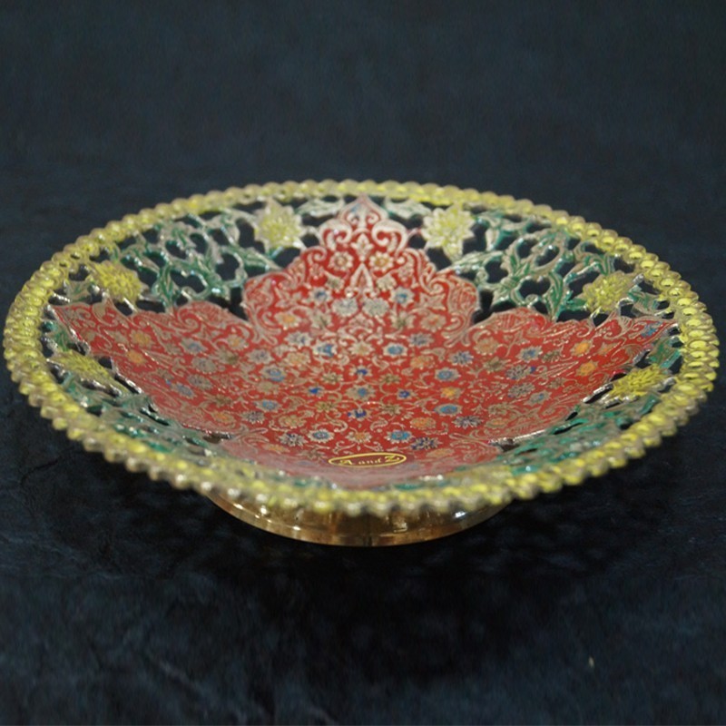 Bright red painted designed brass fruit bowl 