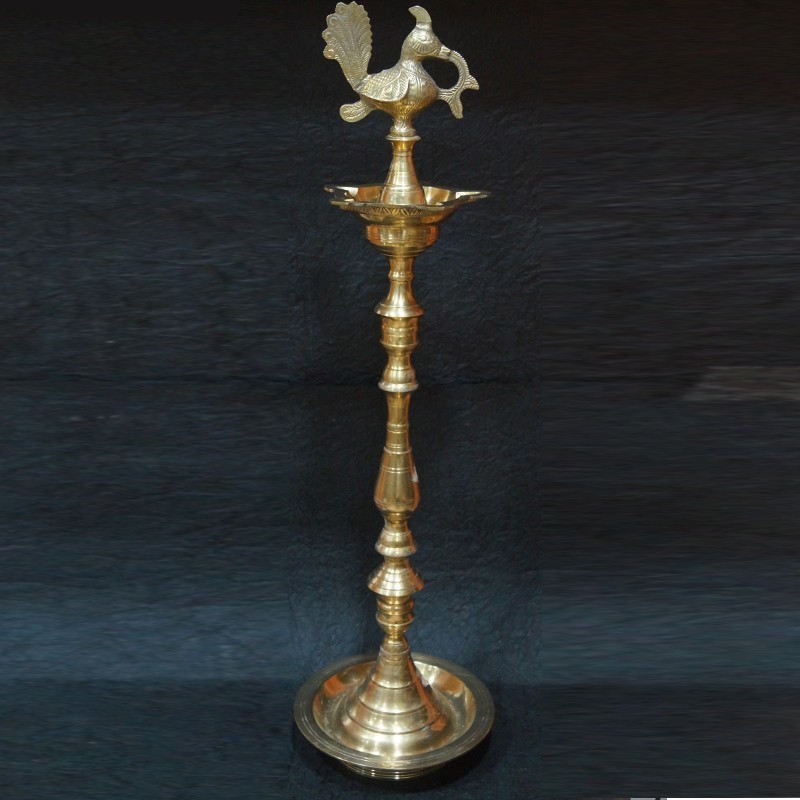 Long Kerala brass deepa with peacocl