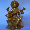 Goddess Saraswati sitting on lotus brass idol 