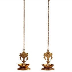 Shanka Chakara Hanging Brass Deepa (Pair) with Base