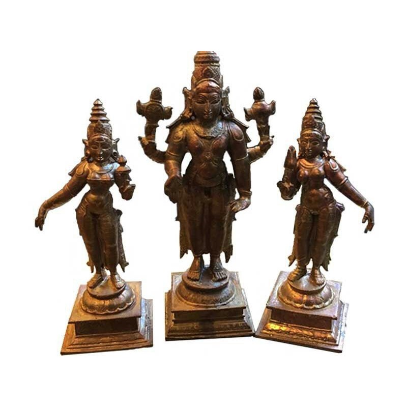 Copper 6 inches Balaji with Sridevi and Bhoo Devi