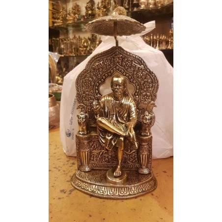 Shirdi Sri Sai Baba sitting on peeta brass statue