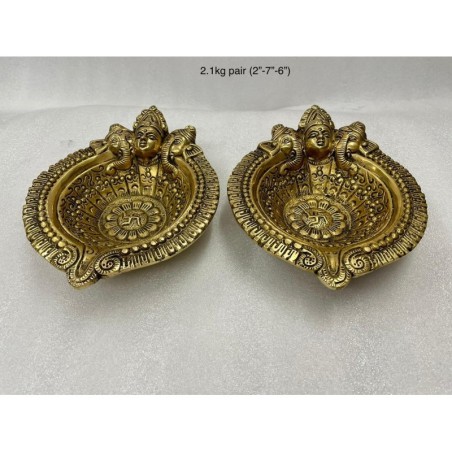 Ganesha Gowri face Brass Deepa Pair