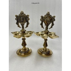 Shanka Chakra Brass Deepa Pair with Five diyas and stem