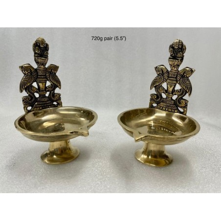 Brad base Brass Deepa Pair With Lakshmi and Parrots