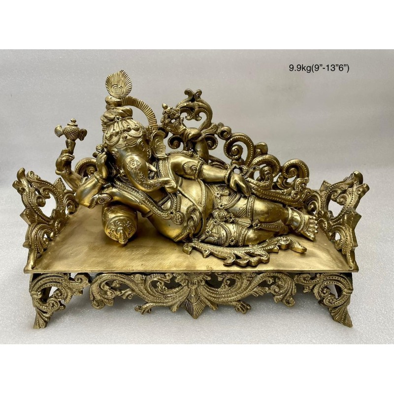 Relaxing Lord Ganesha Bronze Statue