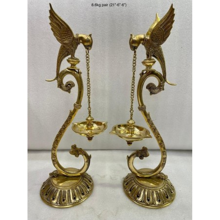 Hanging Parrot design bronze Diya Pair