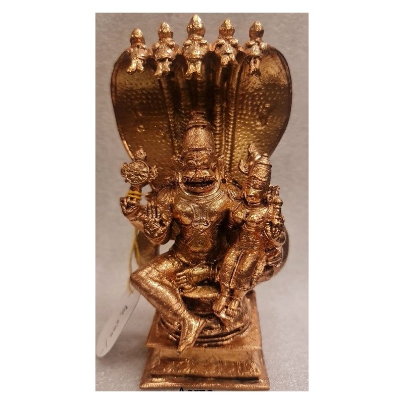 Lakshmi Narasimha sitting  on Shesha Naga Copper Statue