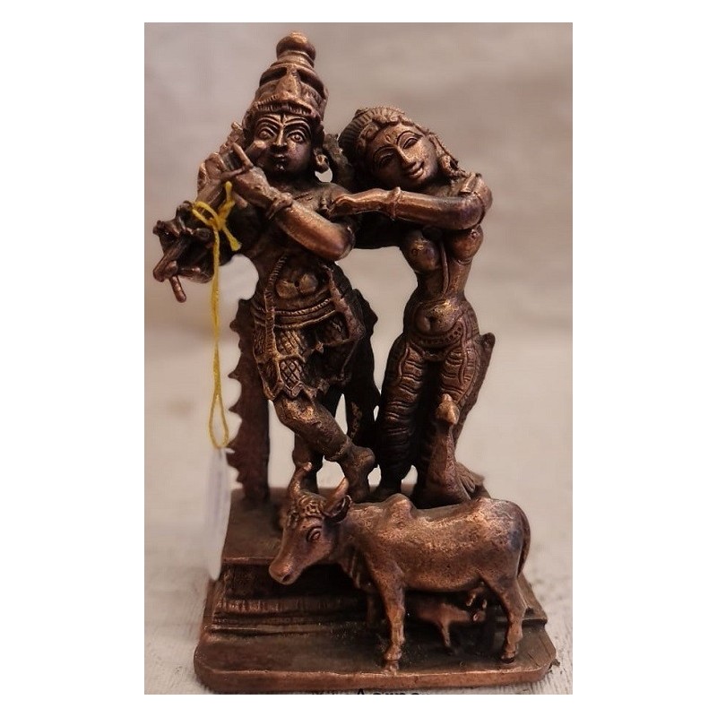 Radha and Krishna with Cow Copper Statue