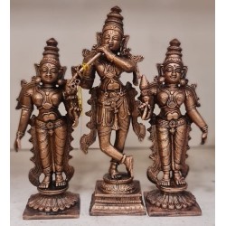 Radha Rukmini with Krishna Copper Statue