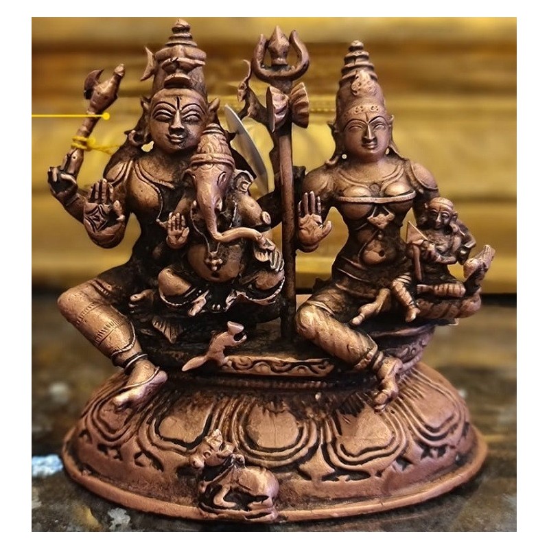 Shiva Parvathi with Ganesha Karthikeya Copper Statue