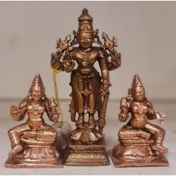 Vishnu with Sridevi Bhudevi sitting posture Copper Statue