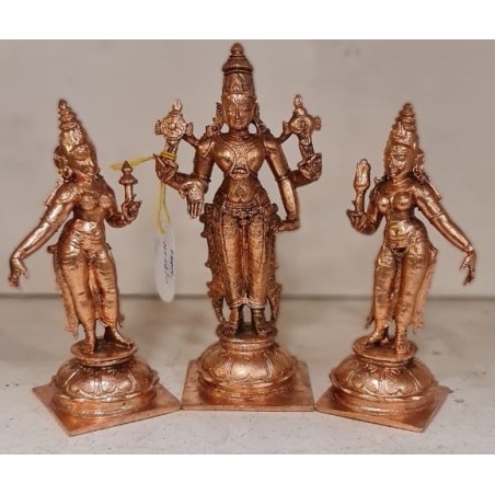 Sri Vishnu Sridevi Bhudevi Copper Statue