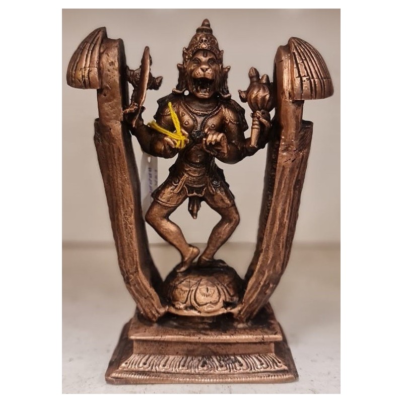 Ugra Narasimha Erupting from Pillar Copper Statue