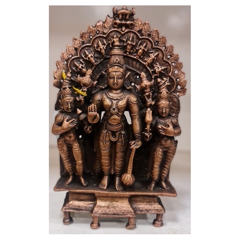 Sridevi Bhudevi Vishnu with Dashavatara Prabhavali Copper Statue