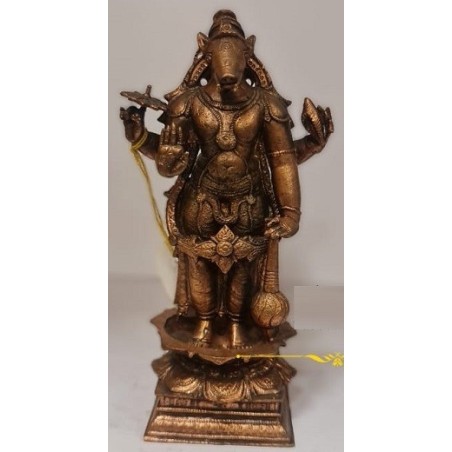 Varaha with Shanka Chakra and Mace Copper Statue