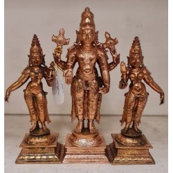 Lord Narayana with Sridevi and Bhudevi Copper Statue