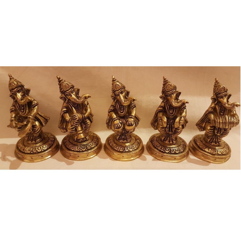 Standing Brass Ganesha Musician set of Five