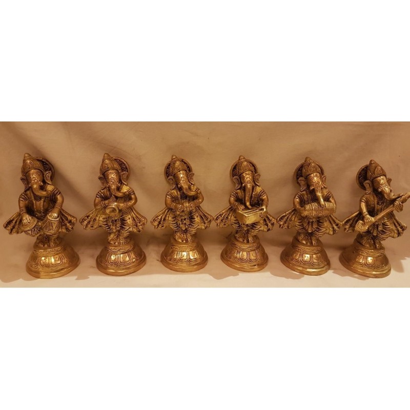 Standing  Brass Ganesha Musician set of Six