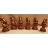 Standing Coral finish Brass Ganesha Musician set of Six