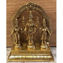 8 Inches Height Lord Vishnu with Sridevi Bhudevi Brass Statue