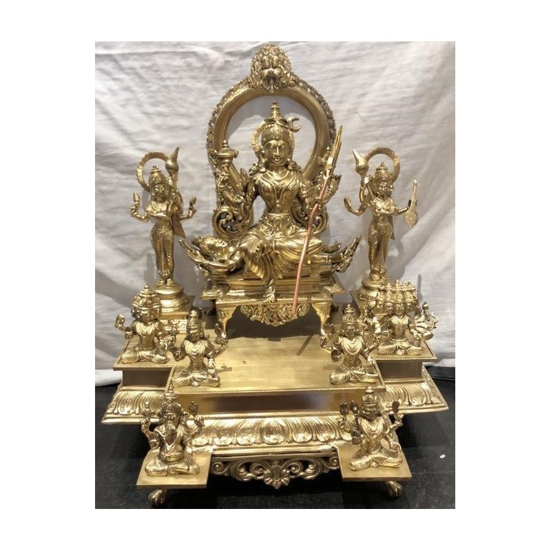 Bronze Statue of Sri Rajarajeshwari with Brahma, Vishnu, Shiva and others